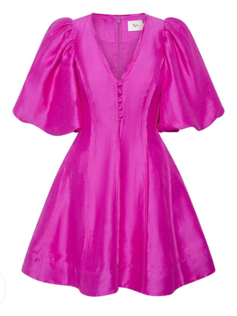 Aje Bright Fuchsia Puff-Sleeve Mini Dress